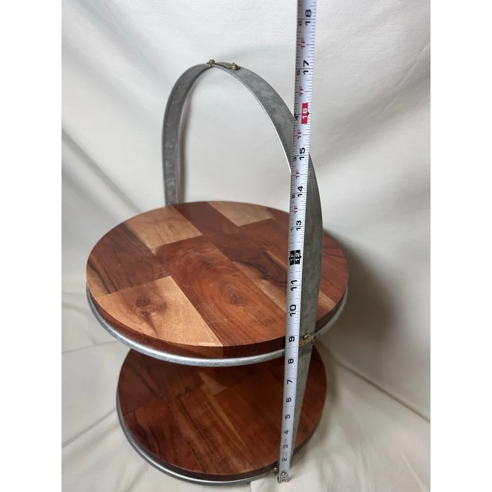 Hearth & Hand Magnolia Wood Metal 2 Tier Cake Stand Serving Tray Rustic